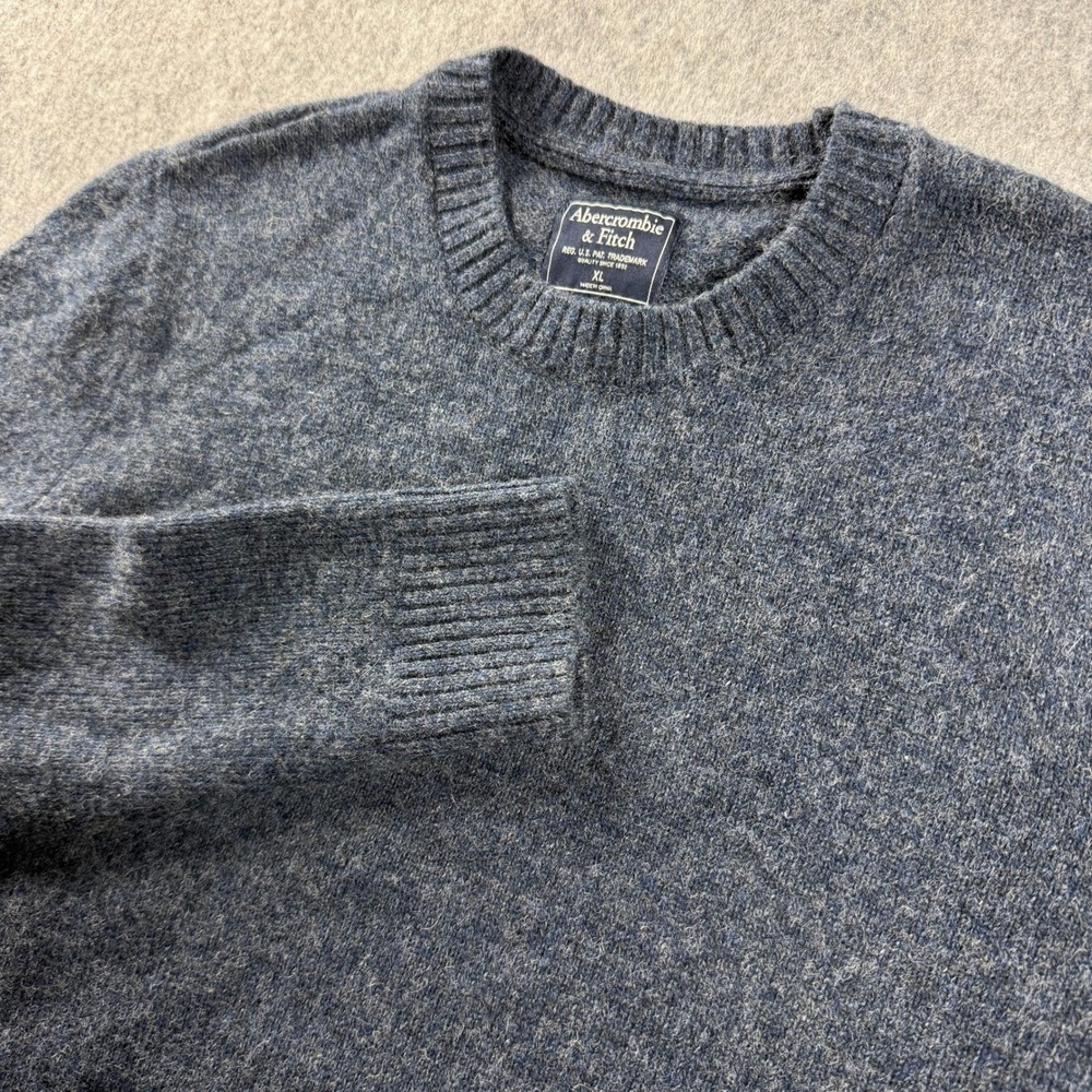 Abercrombie & Fitch Sweater Mens XL Navy 100% Wool Crewneck Pullover